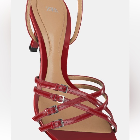 ZARA RED FAUX LEATHER HIGH HEELED STRAP SANDALS - Picture 6 of 15